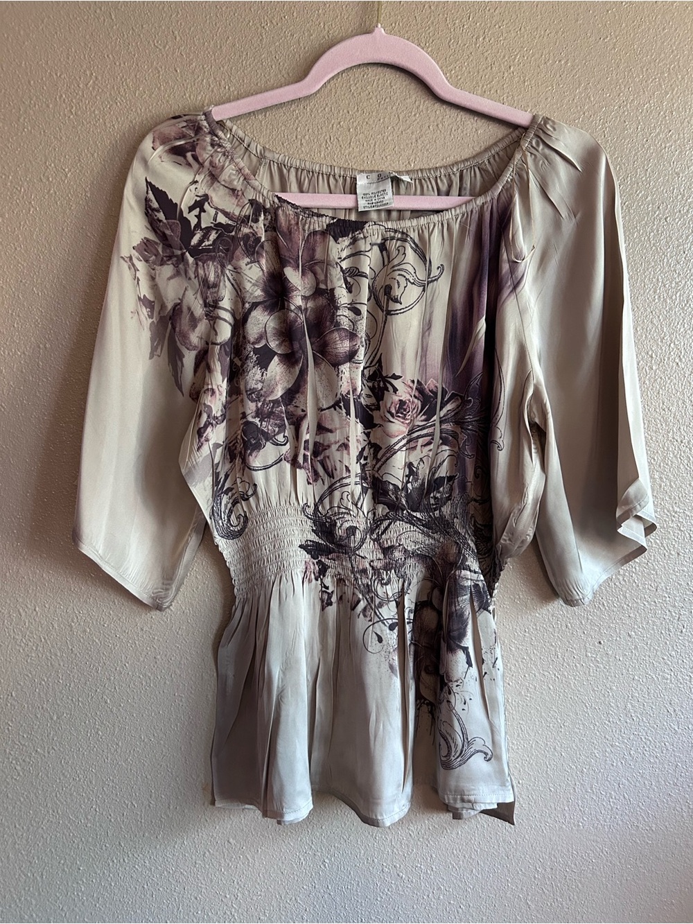 Y2K Boho Floral Peasant Top in Taupe by Como petite large